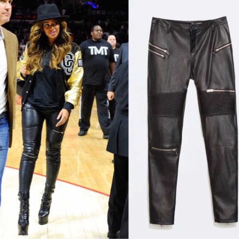 Zara Moto Zip Leather Pants Beyoncé